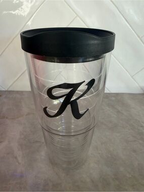 Tervis Monogram “K” Clear Lidded 24 oz Tumbler